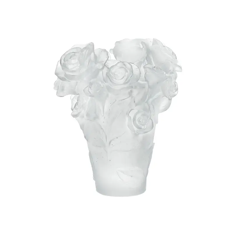 Daum Glass Sculpture White Vase by Rose Passion 6.7'' x 5.7'' x 5.7''