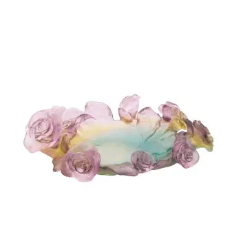 Daum Glass Sculpture Green & Pink Bowl by Rose Passion 3.7'' x 11.6'' x 8.7''