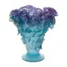 Daum Glass Sculpture Ultraviolet Vase by Roses 11.8'' x 11.2'' x 11.2''