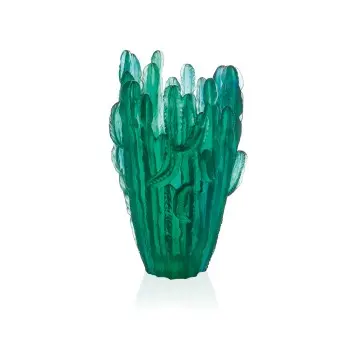 Daum Glass Sculpture Large Green Vase by Jardin de Cactus Emilio Robba 16.1'' x 9.8'' x 9.8''