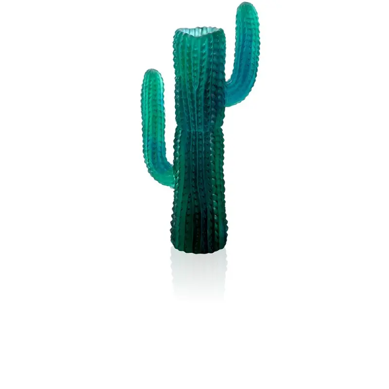 Daum Glass Sculpture Green Vase by Jardin de Cactus Emilio Robba 18.1'' x 9.1'' x 4.5''