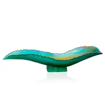 Daum Glass Sculpture Green Agave Leaf Centrepiece by Jardin de Cactus Emilio Robba 6.5'' x 27.4'' x 6.9''