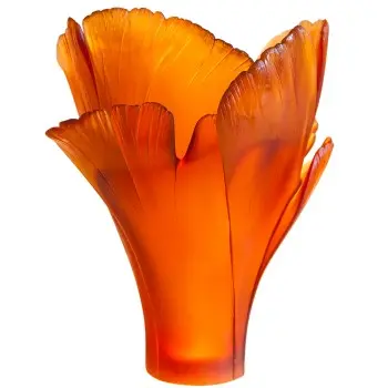 Daum Glass Sculpture Magnum Amber Vase by Ginkgo 20.5'' x 15.7'' x 15.7''