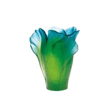 Daum Glass Sculpture Medium Green Vase by Ginkgo 6.7'' x 5.5'' x 5.5''