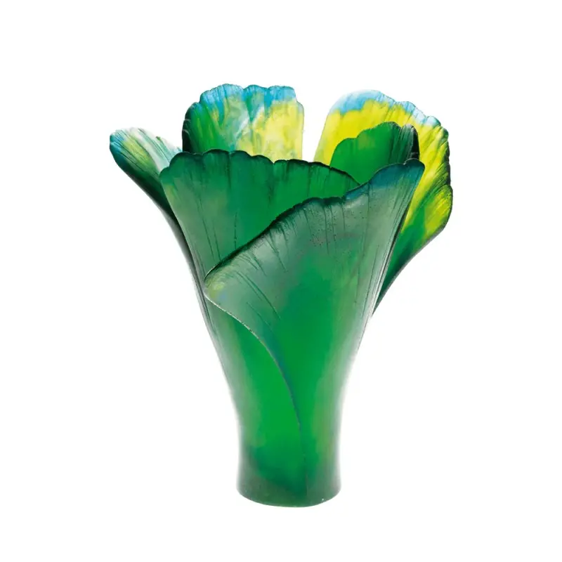 Daum Glass Sculpture Large Green Vase by Ginkgo 11.8'' x 11'' x 11''