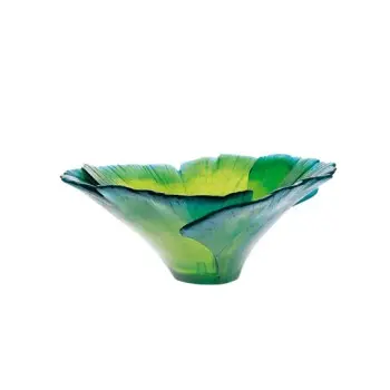 Daum Glass Sculpture Green Bowl by Ginkgo 4.7'' x 11.4'' x 11.4''