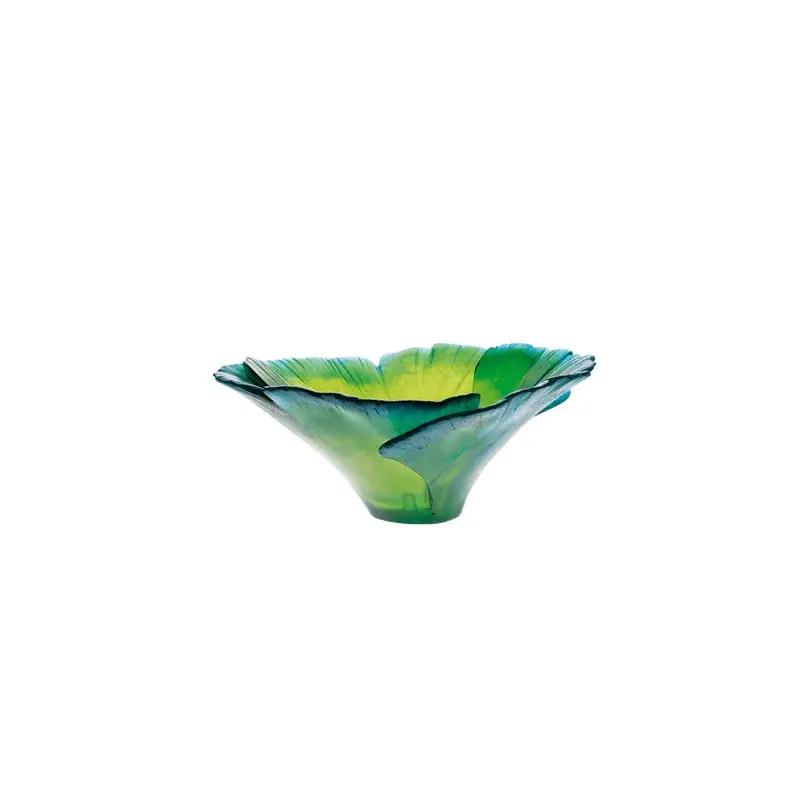 Daum Glass Sculpture Green Bowl by Ginkgo 4.7'' x 11.4'' x 11.4''