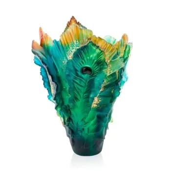 Daum Glass Sculpture Large Gilded Vase by Fleur de Paon 15.2'' x 10.6'' x 10.6''