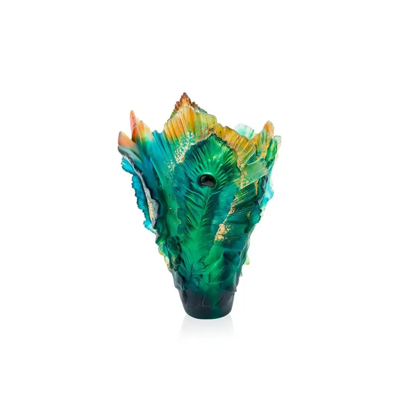 Daum Glass Sculpture Large Gilded Vase by Fleur de Paon 15.2'' x 10.6'' x 10.6''