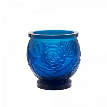 Daum Glass Sculpture Medium Blue Vase by Empreinte 8.9'' x 8.7'' x 8.7''