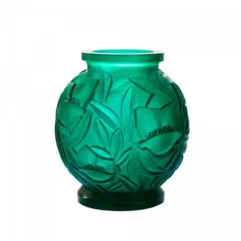 Daum Glass Sculpture Large Green Vase by Empreinte 13.4'' x 11.8'' x 11.8''
