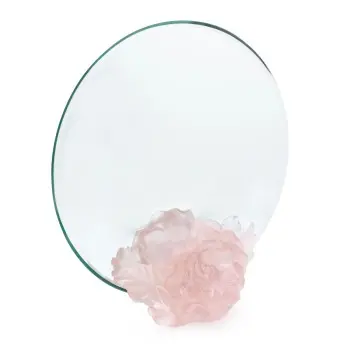 Daum Glass Sculpture Pink Mirror by Pink Camelia 10.2'' x 3'' x 9.8''