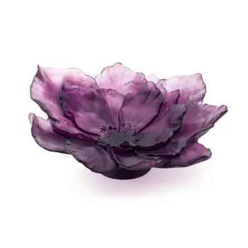 Daum Glass Sculpture Large Violet Bowl by Violet Camelia 6.3'' x 15'' x 15''