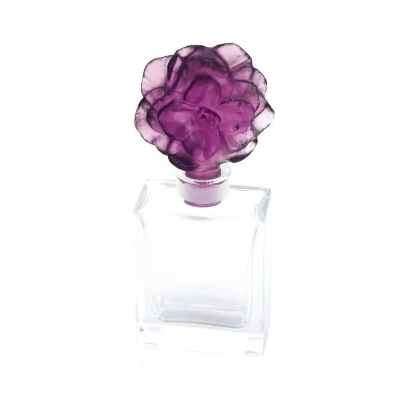 Daum Glass Sculpture Violet Perfume Bottle 30 ml by Violet Camelia 4.4'' x 1.9'' x 1.3''