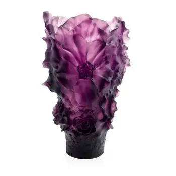 Daum Glass Sculpture Magnum Violet Vase by Violet Camelia 20.5'' x 13'' x 13''