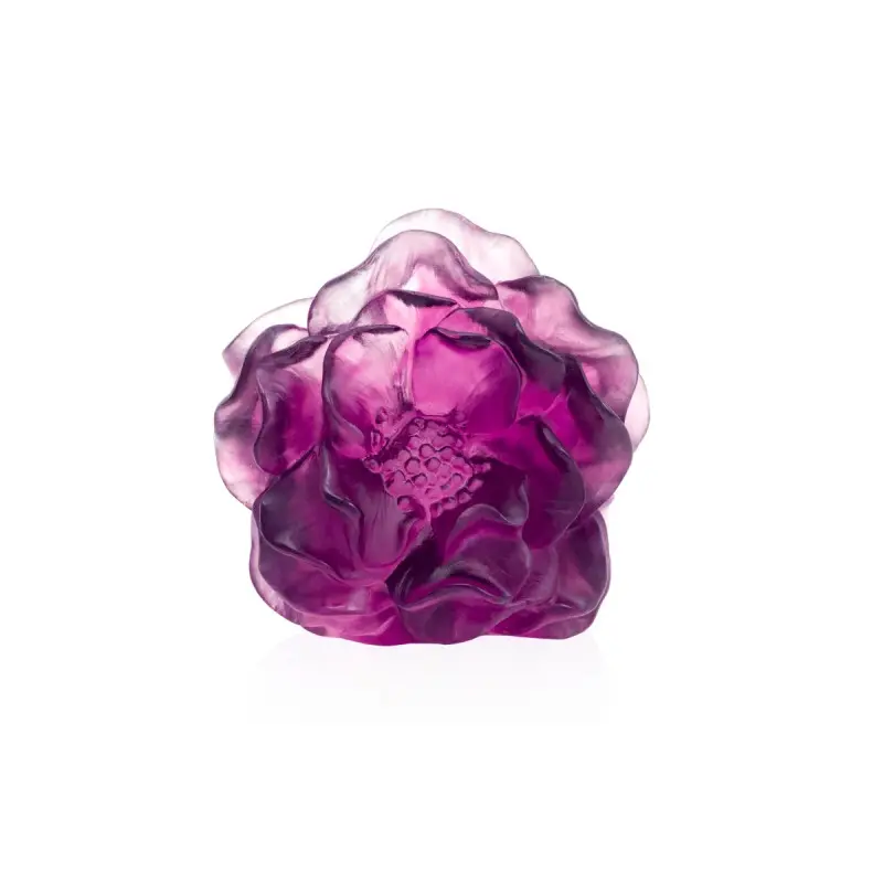 Daum Glass Sculpture Violet Decorative Flower by Violet Camelia 3.1'' x 2.2'' x 3.3''