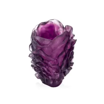 Daum Glass Sculpture Small Violet Vase by Violet Camelia 6.1'' x 4.5'' x 4.5''