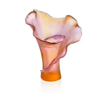 Daum Glass Sculpture Medium Vase by Arum Rose 11'' x 8.3'' x 9.1''