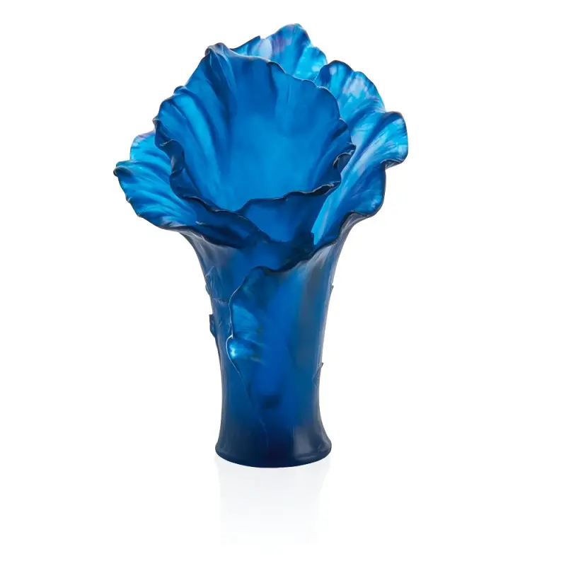 Daum Glass Sculpture Large Vase by Arum Bleu Nuit 16.5'' x 11.2'' x 11.2''