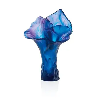 Daum Glass Sculpture Magnum Vase by Arum Bleu Nuit 22.4'' x 13.4'' x 16.5''