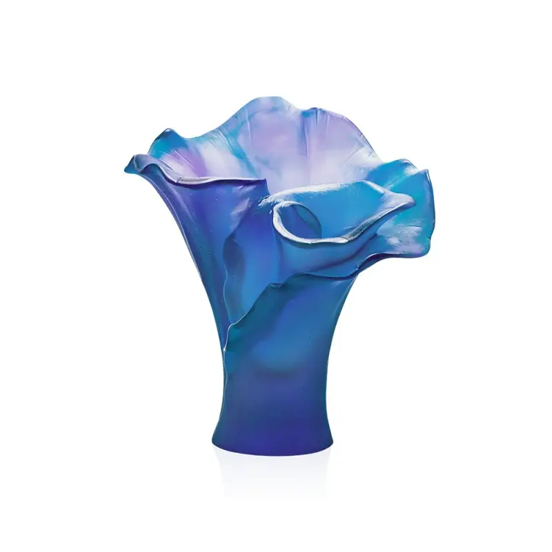 Daum Glass Sculpture Small Vase by Arum Bleu Nuit 6.9'' x 5.9'' x 5.7''