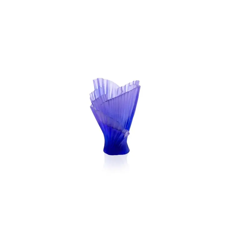 Daum Glass Sculpture Medium Lilac Pleated Vase by Croisière 14.6'' x 9.6'' x 7.9''
