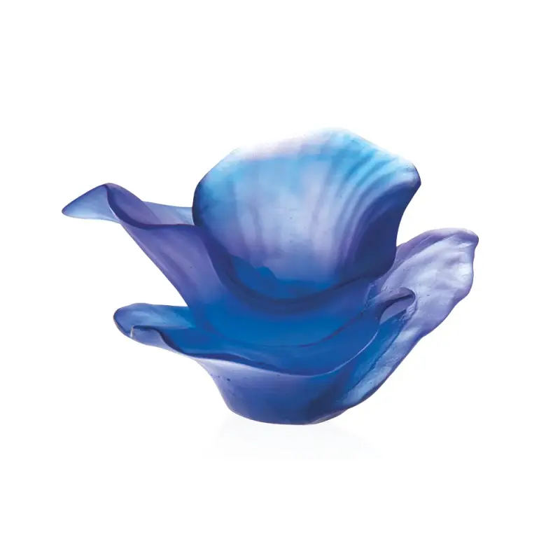 Daum Glass Sculpture Decorative Flower by Arum Bleu Nuit 2.2'' x 4.1'' x 3.9''