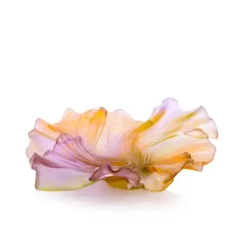 Daum Glass Sculpture Medium Pink Green Draped Bowl by Croisière 3.9'' x 12.8'' x 12.8''