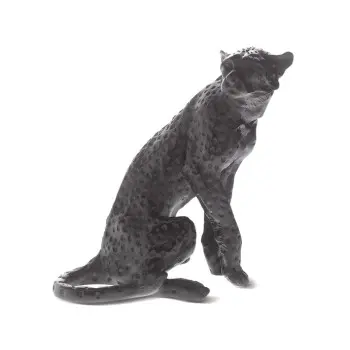 Daum Glass Sculpture Black Cheetah by Leroy Jean-François 11'' x 9.8'' x 6.9''