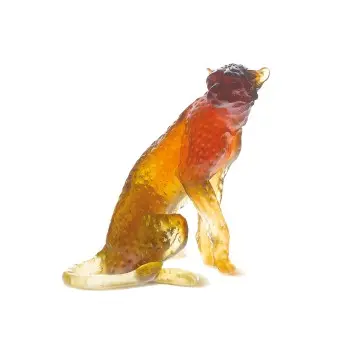 Daum Glass Sculpture Amber Cheetah by Leroy Jean-François 11'' x 9.8'' x 6.9''