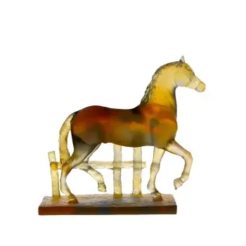 Daum Glass Sculpture Trotting Ourasi by Leroy Jean-François 8.6'' x 9.3'' x 3''