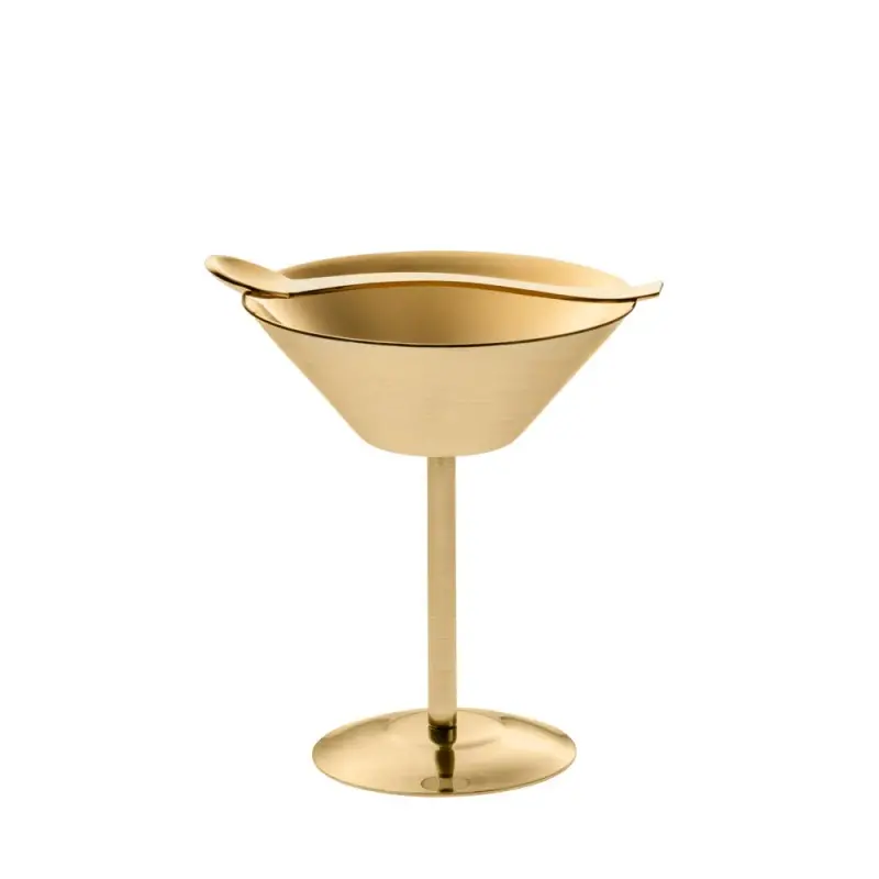 Designer Satin Gold and Stainless Steel Bono Dessert Bowl with Spoon Designer Satin Gold and Stainless Steel Bono Dessert Bowl with Spoon