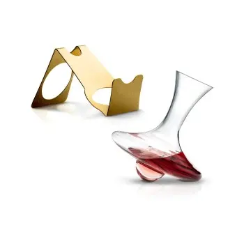Designer Satin Gold and Stainless Steel Noe Decanter with Support / Dryer 1L