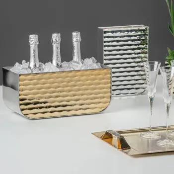 Designer Satin Gold and Stainless Steel Nusa Dua Large Tray