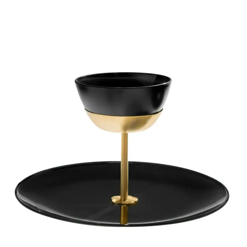 Designer Satin Gold and Stainless Steel Venezia Serving Stand with 1 Plate and 1 Bowl