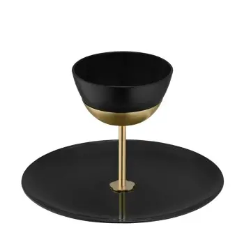 Designer Satin Gold and Stainless Steel Venezia Serving Stand with 1 Plate and 1 Bowl