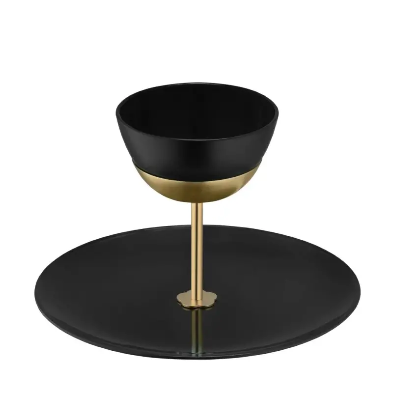 Designer Satin Gold and Stainless Steel Venezia Serving Stand with 1 Plate and 1 Bowl