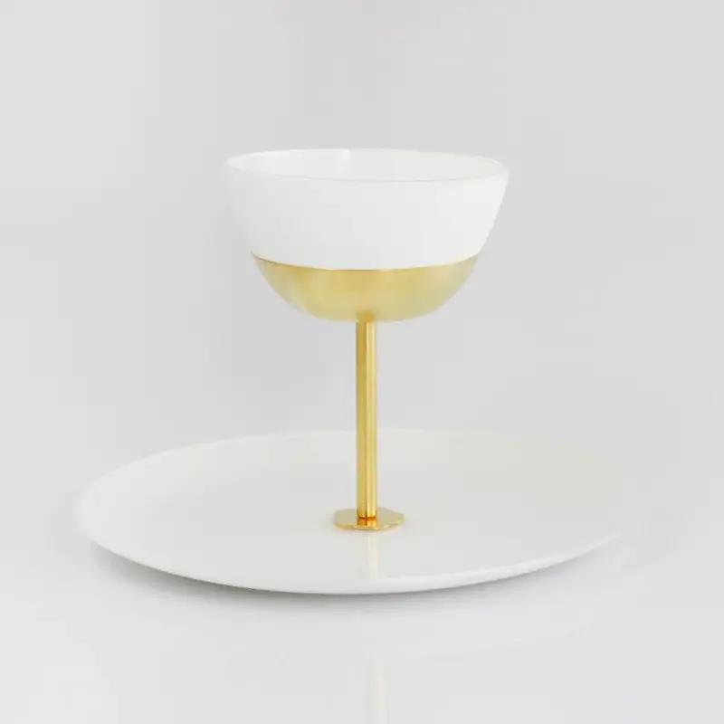 Designer Satin Gold and Stainless Steel Venezia Serving Stand with 1 Plate and 1 Bowl Designer Satin Gold and Stainless Steel Venezia Serving Stand with 1 Plate and 1 Bowl
