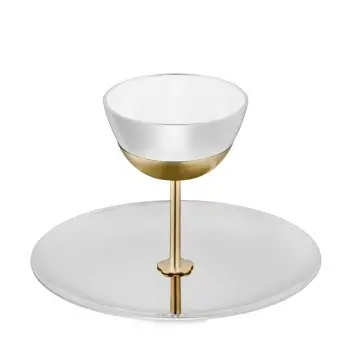 Designer Satin Gold and Stainless Steel Venezia Serving Stand with 1 Plate and 1 Bowl