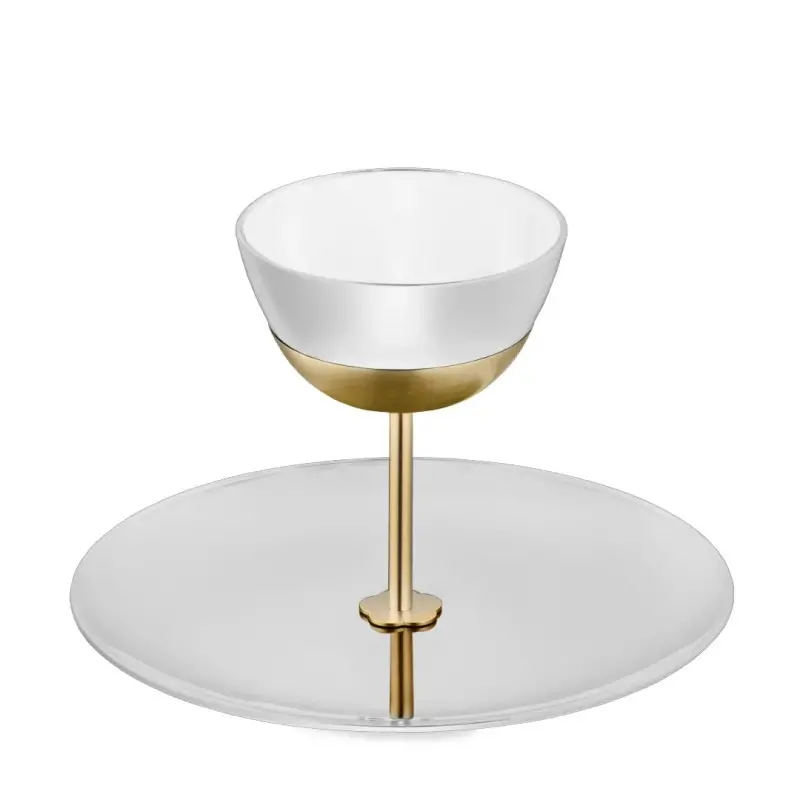 Designer Satin Gold and Stainless Steel Venezia Serving Stand with 1 Plate and 1 Bowl Designer Satin Gold and Stainless Steel Venezia Serving Stand with 1 Plate and 1 Bowl