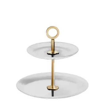 Designer Satin Gold and Stainless Steel Venezia Small Double Serving Stand