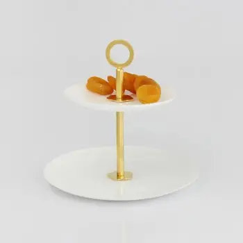 Designer Satin Gold and Stainless Steel Venezia Small Double Serving Stand