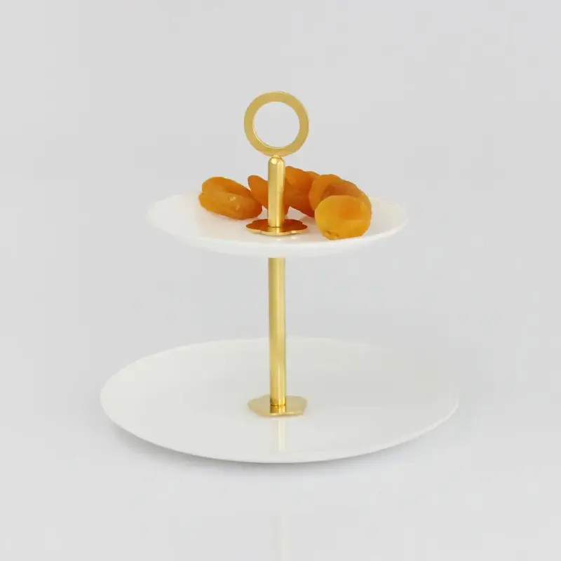 Designer Satin Gold and Stainless Steel Venezia Small Double Serving Stand Designer Satin Gold and Stainless Steel Venezia Small Double Serving Stand