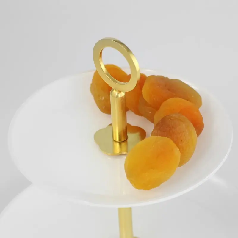 Designer Satin Gold and Stainless Steel Venezia Small Double Serving Stand Designer Satin Gold and Stainless Steel Venezia Small Double Serving Stand