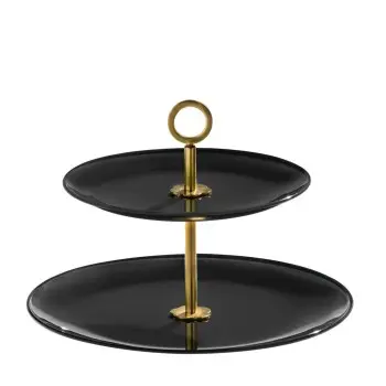 Designer Satin Gold and Stainless Steel Venezia Large Double Serving Stand