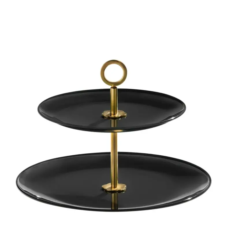 Designer Satin Gold and Stainless Steel Venezia Large Double Serving Stand Designer Satin Gold and Stainless Steel Venezia Large Double Serving Stand
