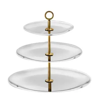 Designer Satin Gold and Stainless Steel Venezia Triple Serving Stand