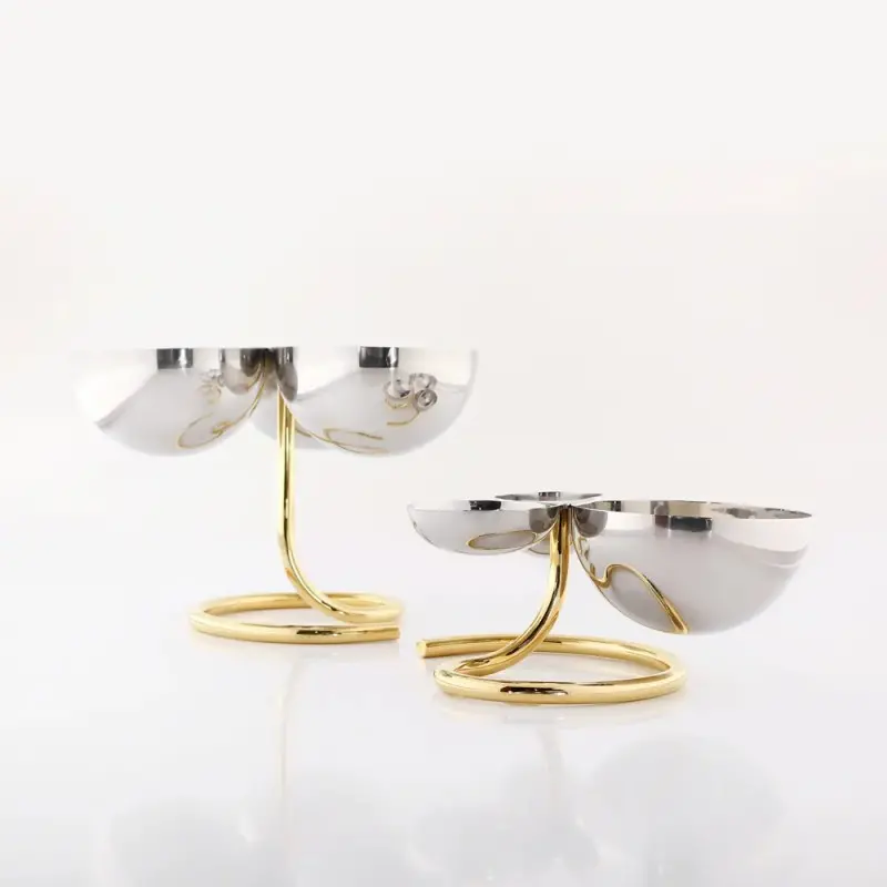 Designer Gold and Stainless Steel Rondelli Triple Snack / Fruit Holder