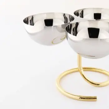 Designer Gold and Stainless Steel Rondelli Triple Snack / Fruit Holder