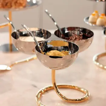 Designer Gold and Stainless Steel Rondelli Triple Snack / Fruit Holder